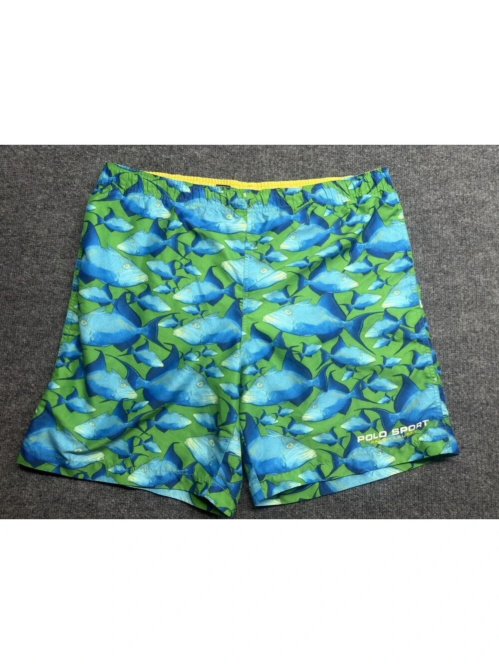 Y2K Polo Sport Ralph Lauren Fish Print Swim Trunks Men’s M Green Blue Resort